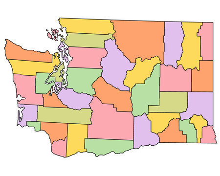 Washington DC administrative map. counties map of Washington dc with different colours, blank Map, empty map of Washington.の写真素材