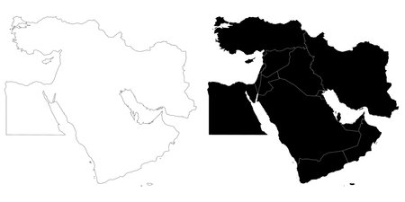 Middle East administrative map, Middle East outline and countries region map set â illustration versionの写真素材