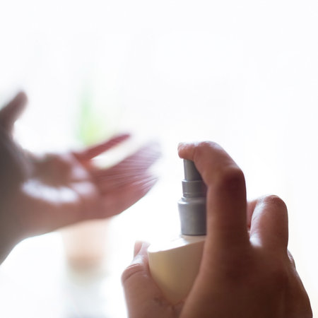 The rules of clean hands. Fight against viral diseases on the prevention. Spray antiseptic for hands...