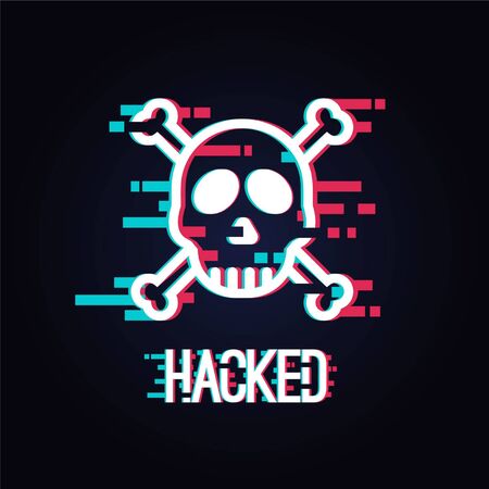 Glitch skull text on dark background. Creative vector illustration glitch style,のイラスト素材