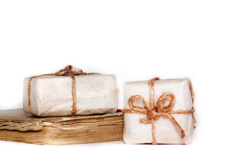 Books-gifts for Christmas with decoration horizontalの写真素材