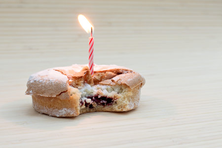 Birthday pie with candleの写真素材