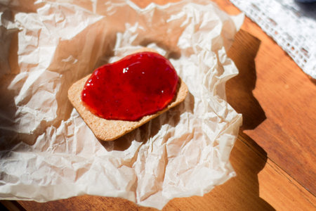 Crackers and jelly for a snackの写真素材