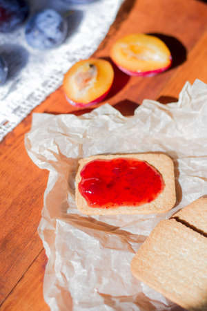 Home made cookies with plum jamの写真素材