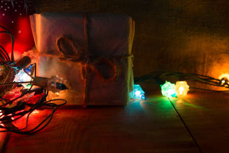 Small Handmade gift boxes in shiny blue nightの写真素材