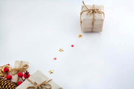 present with ribbon on white with copy spaceの写真素材