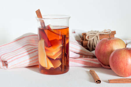 hot spicy beverage on white wooden backgrondの写真素材