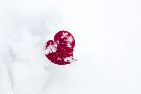 Freeze Red heart in white snow background, Love freeze concept