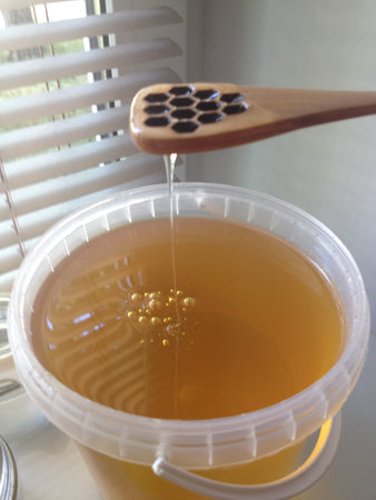 fresh golden honey with wooden spoon