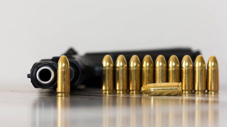 safety equipment, handguns and pistol bulletsの写真素材