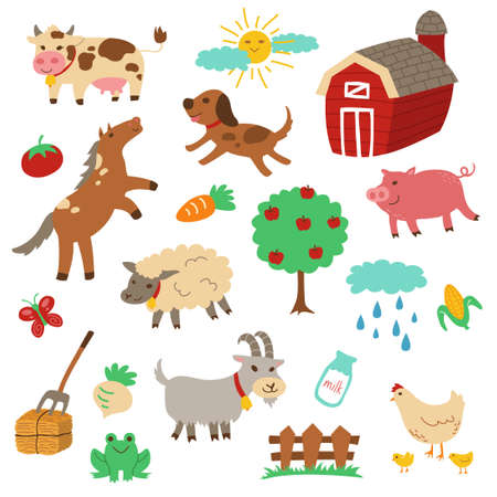 Farm Animal Cartoon Vector Setのイラスト素材
