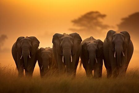 Majestic African Elephant Wandering Serenely Across the Vast, Untamed Savannah Plains of Africaの素材