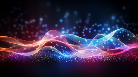 Abstract pink blue neon wave lines bokeh lights data transfer concept futuristic wallpaperの素材