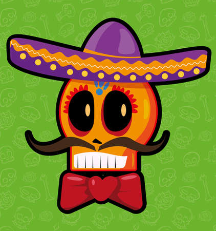 Skull wearing mexican charro hat day of the deadのイラスト素材