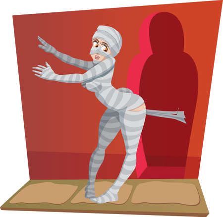 Mummy girl caught with her own bandagesのイラスト素材