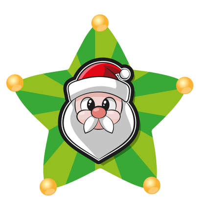 Christmas star with bell and santa's faceのイラスト素材