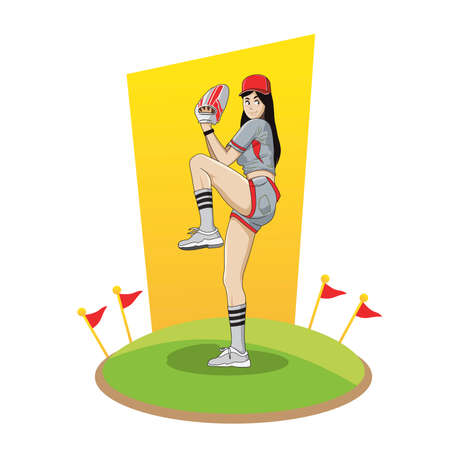 Baseball pitcher girl on the moundのイラスト素材