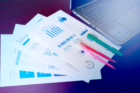 Corporate Business infograph checking sheet along with Laptop