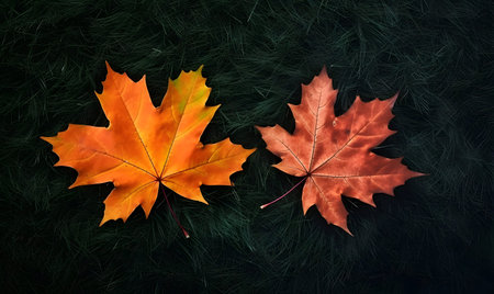 Autumn Season, maple leaf background on autumn or spring season, red and orange maple leaf falling down on an autumn season, Single maple leaf, Isolated autumn backgroundの素材