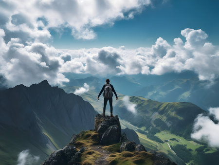 Camping with friends near lake and mountain, camping tent setup near river or mountain , hiking and camping on hill-side, enjoying vacation on camping, ai generatedの素材