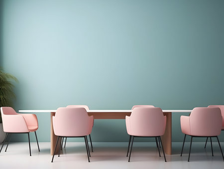 Empty conference room with desk and chairs, business meeting room, empty seminar or training room, business discussion area, business meeting room interiorの素材