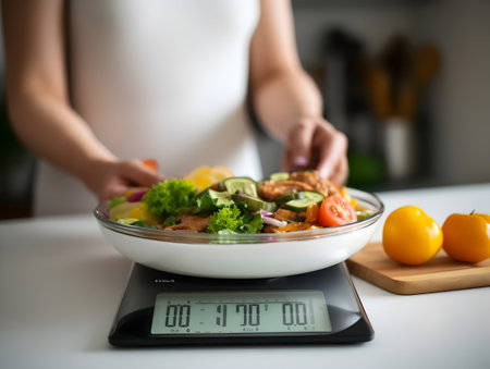 Ai generated diet plan and weight loss photo, proper nutrition, vegetables and fruits for diet plan and healthy lifestyle, weight loss pills and supplements, fitness routineの素材