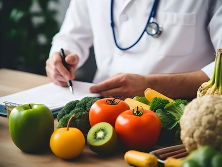 Ai generated diet plan and weight loss photo, proper nutrition, vegetables and fruits for diet plan and healthy lifestyle, weight loss pills and supplements, fitness routineの素材