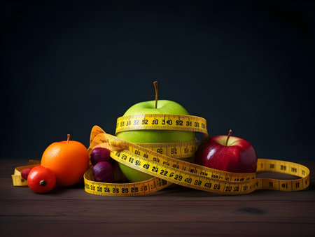 Ai generated diet plan and weight loss photo, proper nutrition, vegetables and fruits for diet plan and healthy lifestyle, weight loss pills and supplements, fitness routineの素材