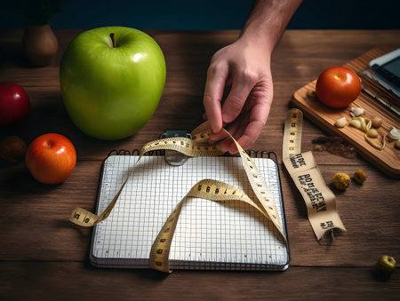 Ai generated diet plan and weight loss photo, proper nutrition, vegetables and fruits for diet plan and healthy lifestyle, weight loss pills and supplements, fitness routineの素材