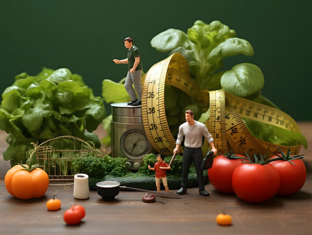 Ai generated diet plan and weight loss photo, proper nutrition, vegetables and fruits for diet plan and healthy lifestyle, weight loss pills and supplements, fitness routineの素材