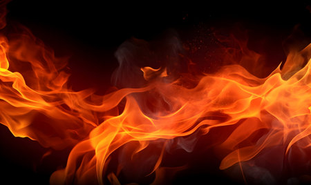 Ai generated texture of fire on a black background, fire flame, burning fire on a dark area, fire background, fire frame, fire flames backgroundの素材