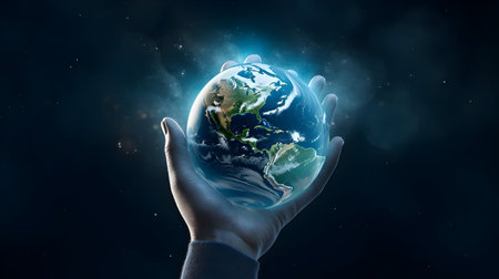 Ai generated earth planet viewed from the sky at night scape view, Planet Earth science map. Elements of this image furnished by NASA.の素材