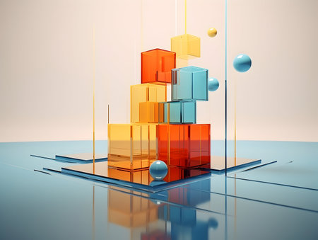 A Mesmerizing 3D Abstract Multicolor Visualization, colorful 3D abstract background design, Minimalistic pattern of simple shapes. Bright creative symmetric texture, ai generatedの素材