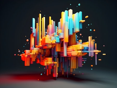 A Mesmerizing 3D Abstract Multicolor Visualization, colorful 3D abstract background design, Minimalistic pattern of simple shapes. Bright creative symmetric texture, ai generatedの素材