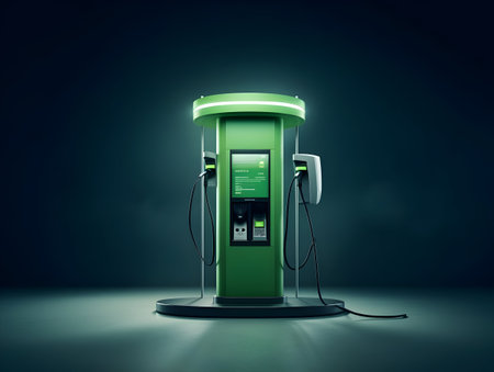 charging EV car electric vehicle clean energy for driving future, eco-friendly alternative energy concept, futuristic hybrid vehicle charge battery electric on station, ai generateの素材