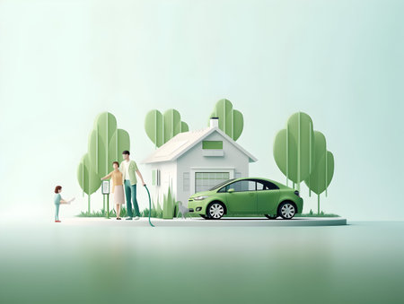 charging EV car electric vehicle clean energy for driving future, eco-friendly alternative energy concept, futuristic hybrid vehicle charge battery electric on station, ai generateの素材