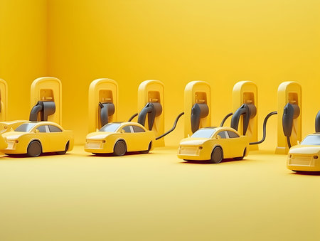 charging EV car electric vehicle clean energy for driving future, eco-friendly alternative energy concept, futuristic hybrid vehicle charge battery electric on station, ai generateの素材