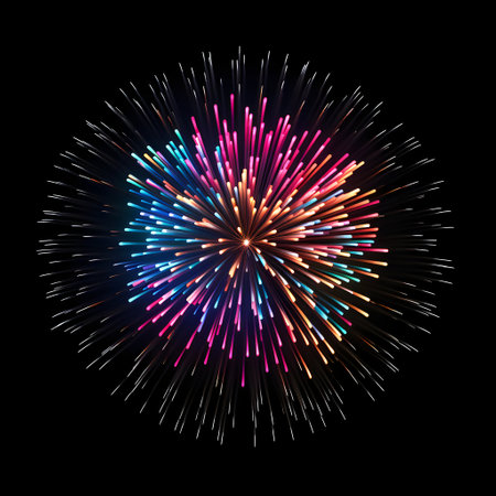 Fireworks on black background, Fireworks light up the sky, festive fireworks explode on black background, ai generated imageの素材