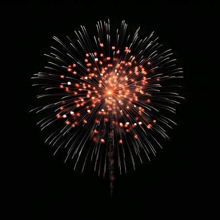 Fireworks on black background, Fireworks light up the sky, festive fireworks explode on black background, ai generated imageの素材