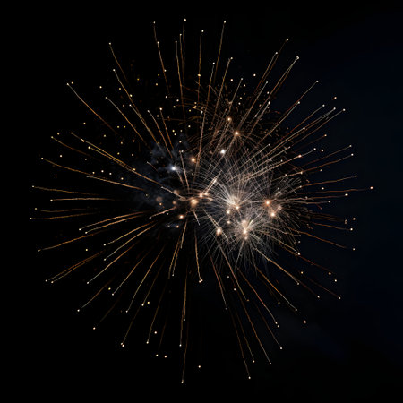 Fireworks on black background, Fireworks light up the sky, festive fireworks explode on black background, ai generated imageの素材