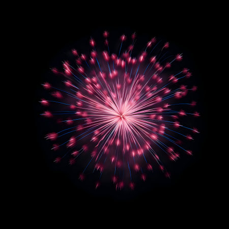Fireworks on black background, Fireworks light up the sky, festive fireworks explode on black background, ai generated imageの素材