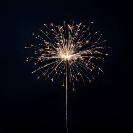 Fireworks on black background, Fireworks light up the sky, festive fireworks explode on black background, ai generated imageの素材