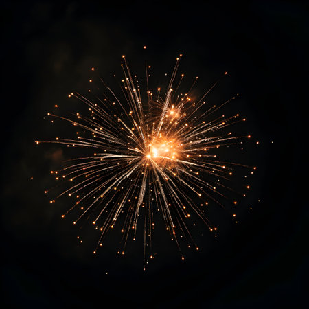 Fireworks on black background, Fireworks light up the sky, festive fireworks explode on black background, ai generated imageの素材