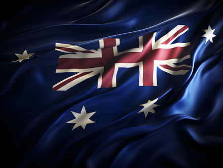Australia national flag background,  Australian flag weaving made by silk cloth fabric, Australia background, ai generated imageの素材