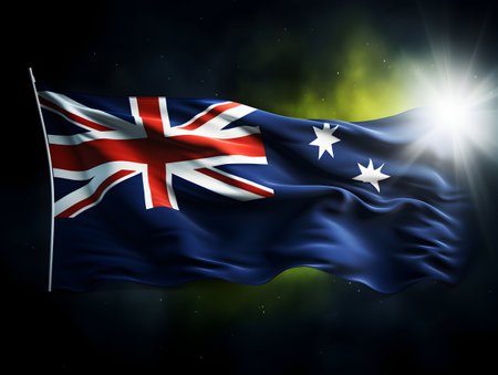 Australia national flag background,  Australian flag weaving made by silk cloth fabric, Australia background, ai generated imageの素材