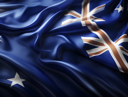 Australia national flag background,  Australian flag weaving made by silk cloth fabric, Australia background, ai generated imageの素材
