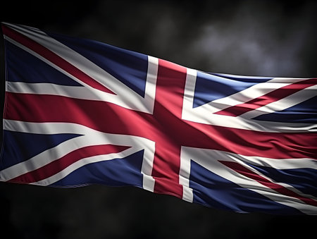 United Kingdom national flag background, UK flag weaving made by silk cloth fabric, UK background, ai generated imageの素材