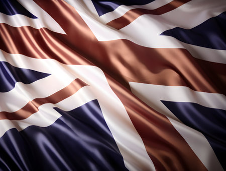 United Kingdom national flag background, UK flag weaving made by silk cloth fabric, UK background, ai generated imageの素材