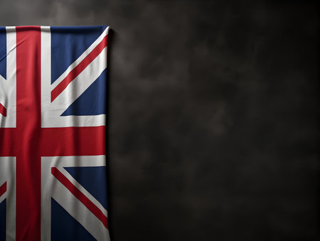 United Kingdom national flag background, UK flag weaving made by silk cloth fabric, UK background, ai generated imageの素材
