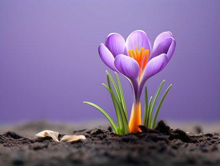 Crocus flower in studio background, single Crocus flower, Beautiful flower, ai generated imageの素材
